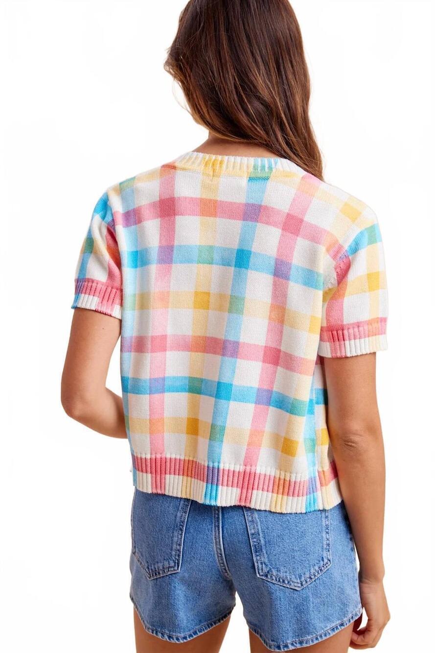 NEW ANNIEWEAR sweet pastel check cardigan in multi - Picture 4 of 5